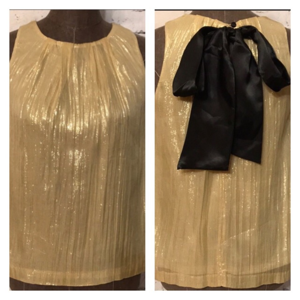 Gold Festive Lame Top with Satin Bow Tie in Back